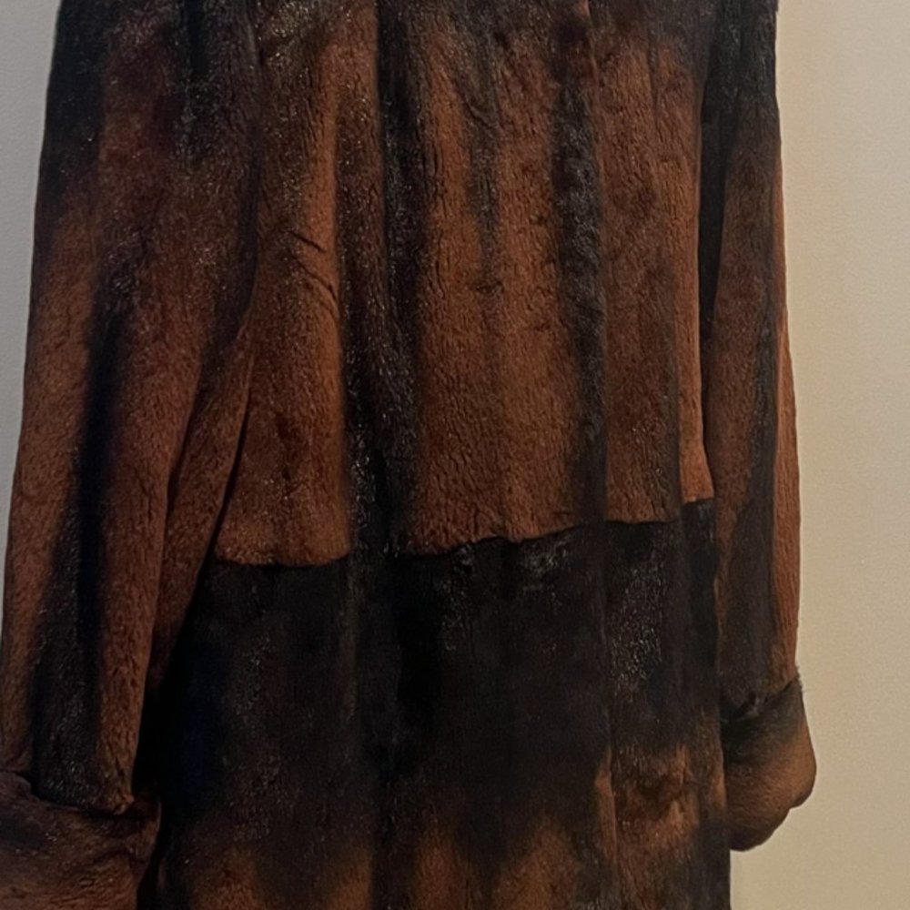 Dark Brown SHEARED Mink Swing Coat Knee Length with Hood